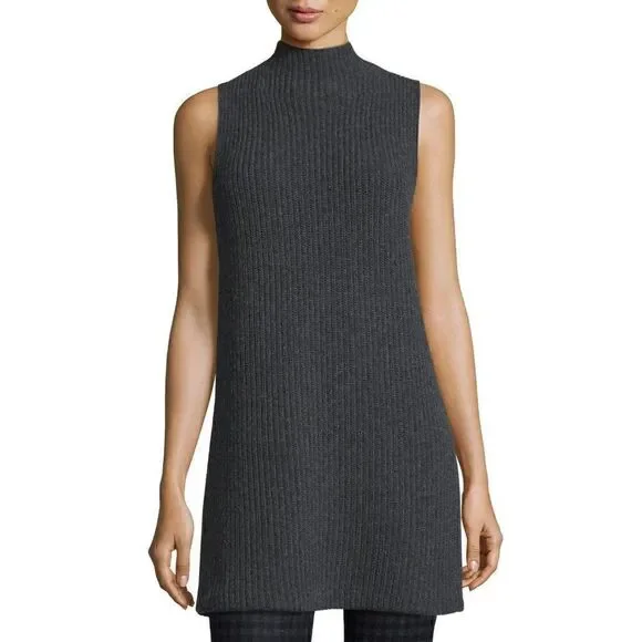 Theory Embree Charmant Mock-Neck Sleeveless Sweater in Dark Charcoal - Picture 2 of 10